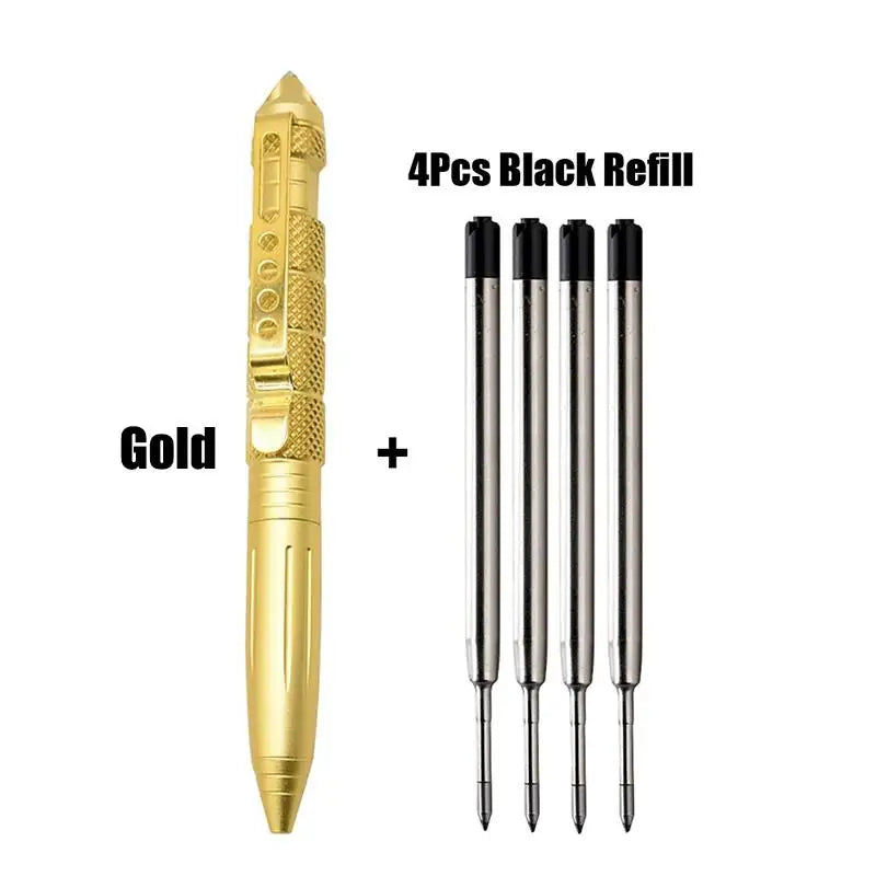 1/2pcs High Quality Metal Military Tactical Pen School Student Ballpoint Pens Emergency Glass Breaker Self Defense Supplies Oasis Select 1pcs gold plus refil