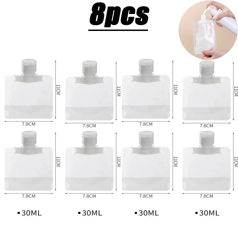 2-10PCS Travel Empty Squeeze Bags Lotion Dispensing Bag Refillable Shampoo Toiletries Conditioner Liquid Cosmetic Storage Pouche Oasis Select 8pcs-30ml