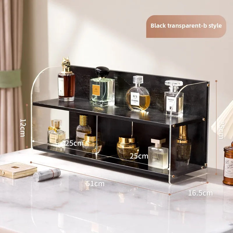 Multi-functional Cosmetics Storage Box Dresser Shelf Skin Care Products Perfume Shelf Desktop Premium Acrylic Storage Shelf Oasis Select Black transparent B
