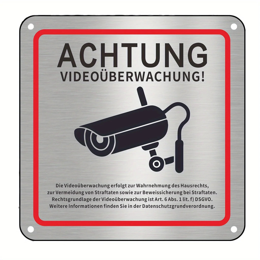 Aluminum Alloy Wall-Mounted Surveillance Camera Signage - German Text & Symbols - Metal Security System Plaque Oasis Select 1PC