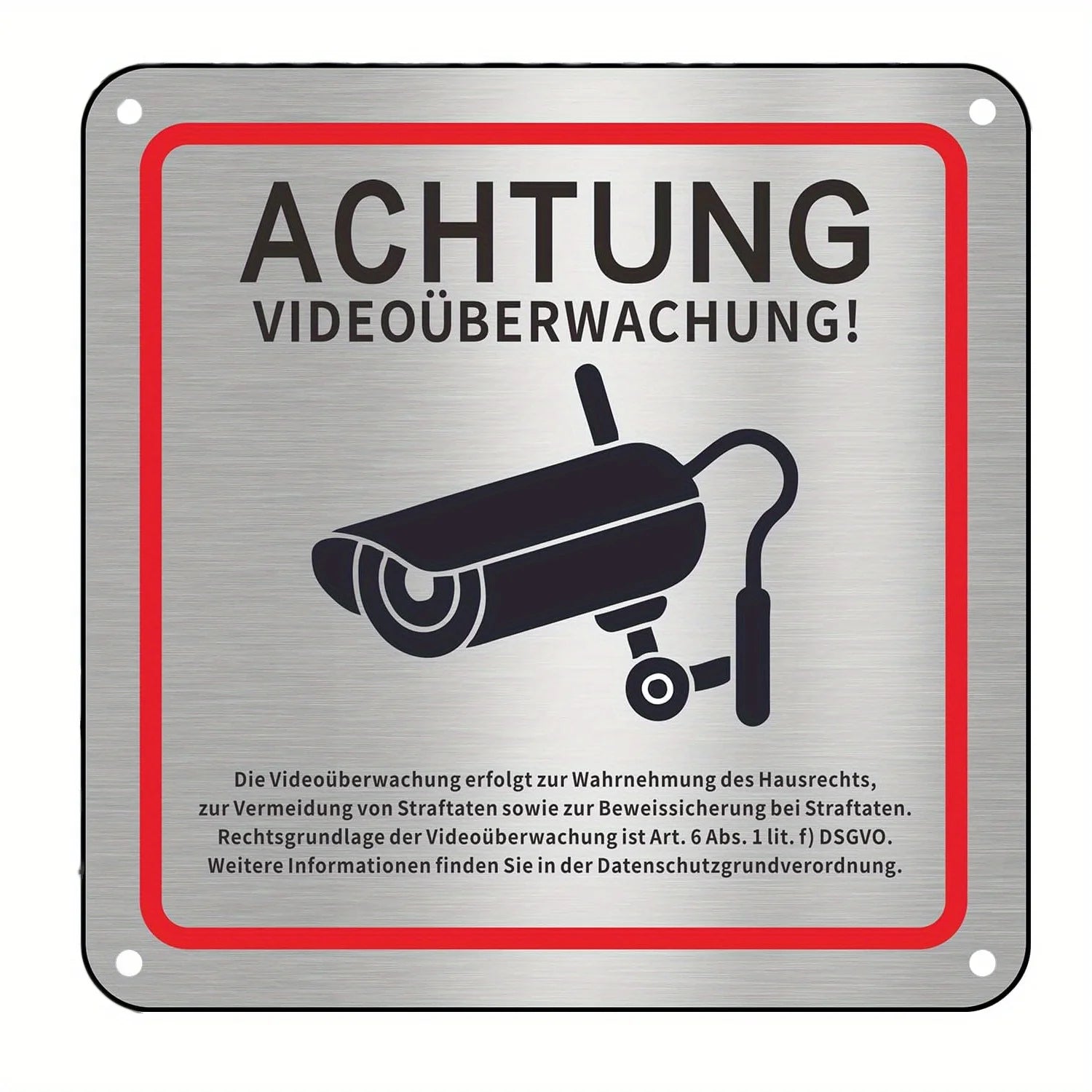 Aluminum Alloy Wall-Mounted Surveillance Camera Signage - German Text & Symbols - Metal Security System Plaque Oasis Select 1PC