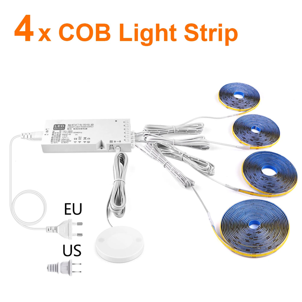 DIY COB Strip Light Can Cut,Touch Dimmable COB Lamp Ribbon Embeddable Wood Grain Grille Decor Wall Ceiling Ambinet Lighting Oasis Select 4PCS Lamp Tape Warm White US Adapter|3M Set