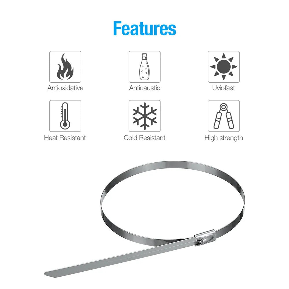 100Pcs 304#Stainless Steel Cable Ties 4.6mm Heavy Duty Self-Locking Cable Zip Tie Multi-Purpose Metal Exhaust Wrap Locking Ties Oasis Select
