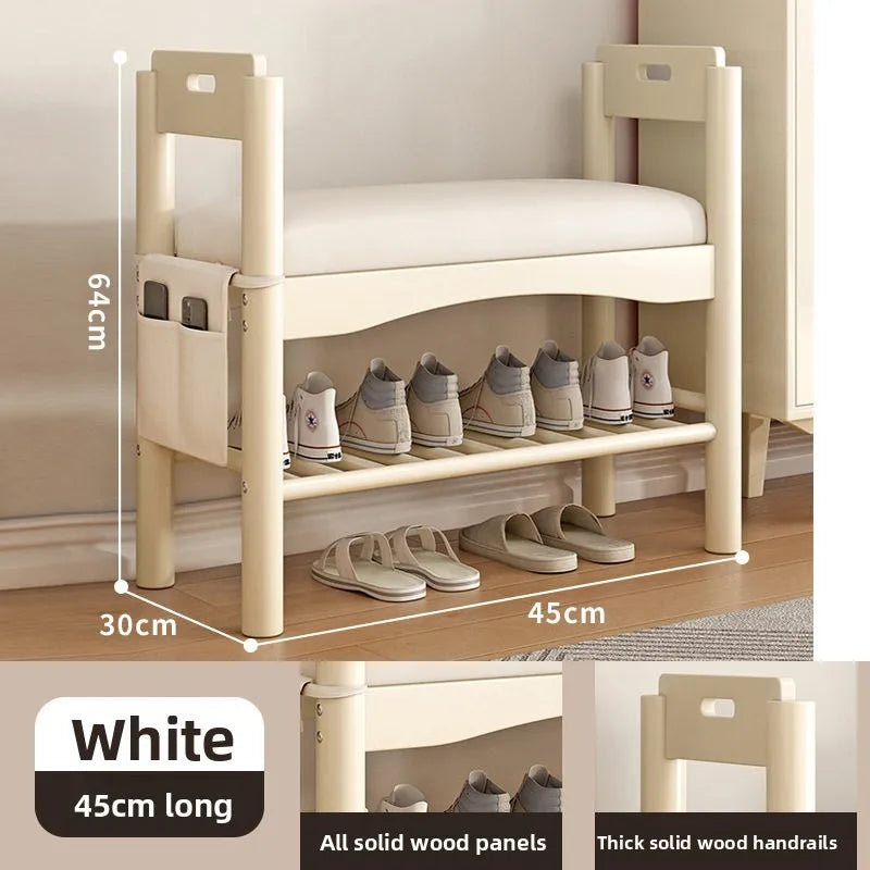 Shoe changing stool entrance Household shoe stool entrance door can sit shoe cabinet sitting stool integrated solid wood bench Oasis Select Milky white armrest 2