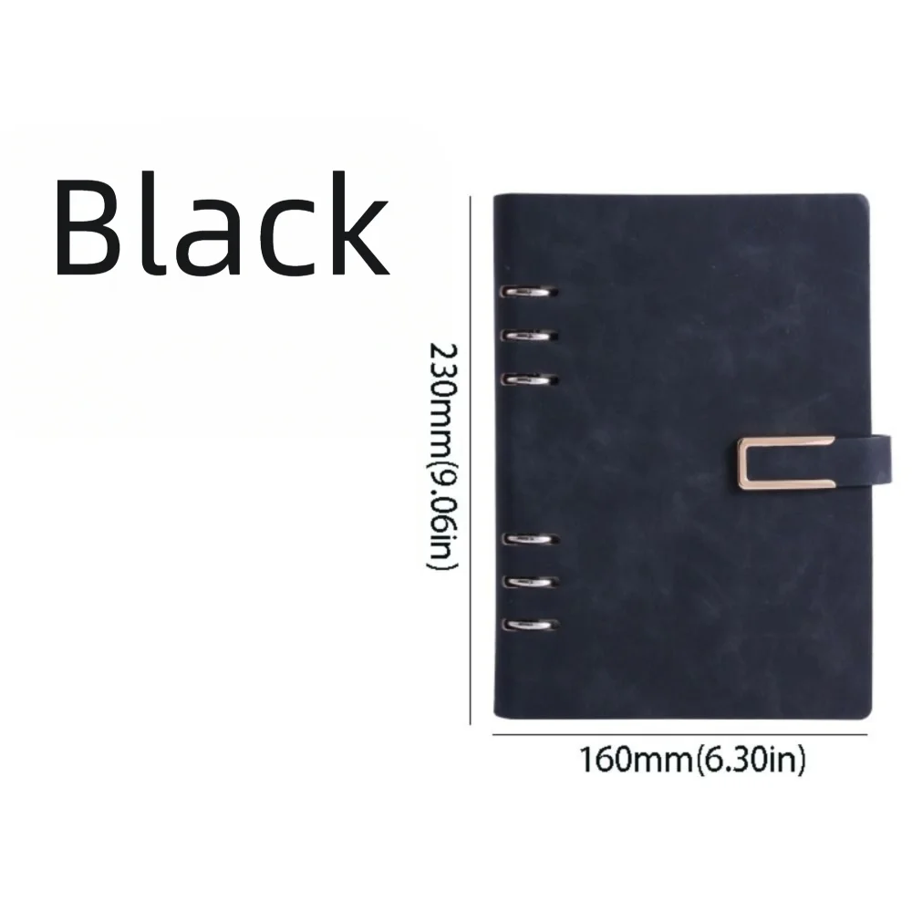 Detachable Metal Clip A5 Notebook 200 Pages 100 Sheets Loose Leaf Notebook Hardcover Leather Cover PU Hardcover Notebook Oasis Select Black without words