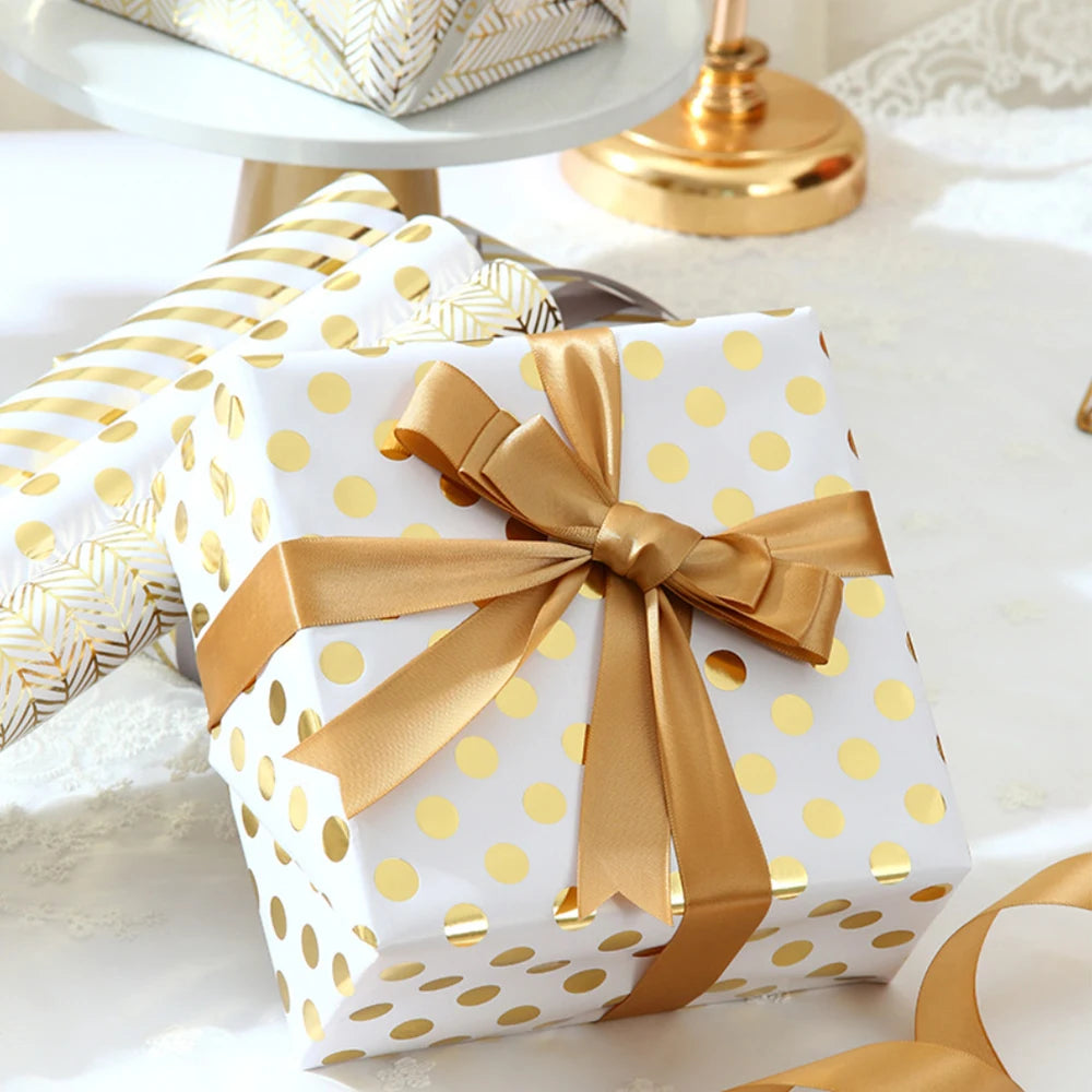 43x300cm Bronzing Striped Golden Polka Dot Gift Wrapping Paper Christmas Valentine's Day Birthday Gift Wrapping Paper Crafting Oasis Select