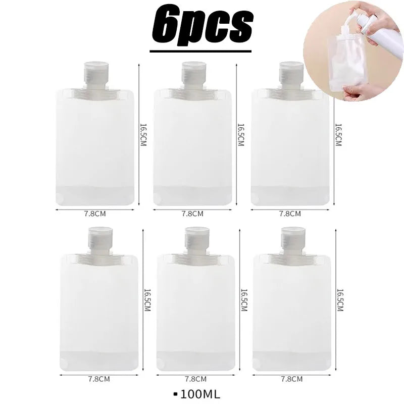 2-10PCS Travel Empty Squeeze Bags Lotion Dispensing Bag Refillable Shampoo Toiletries Conditioner Liquid Cosmetic Storage Pouche Oasis Select 6pcs-100ml