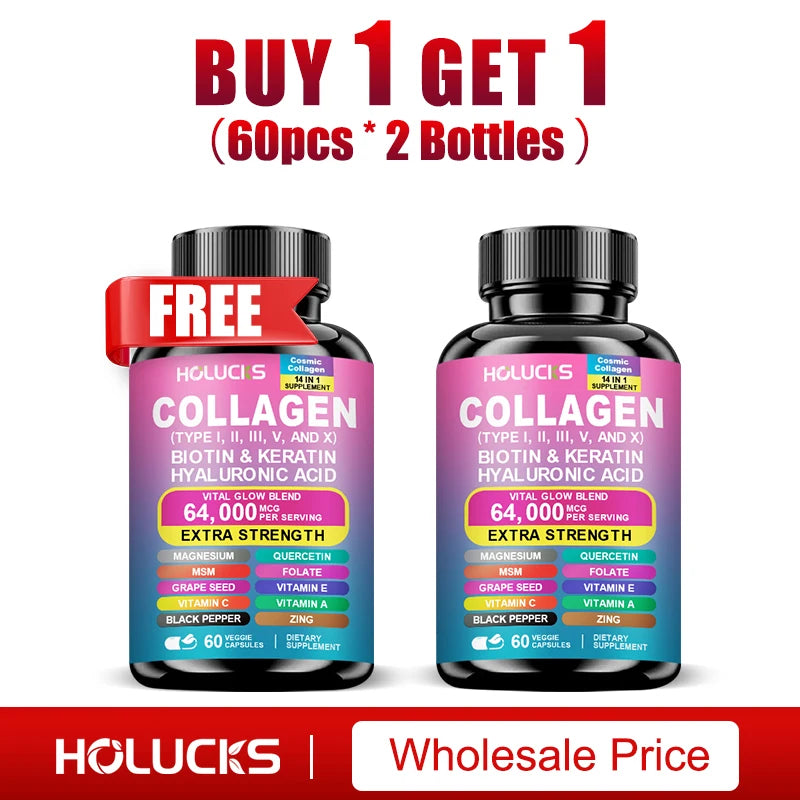 High Strength Collagen Complex, with Biotin, Hyaluronic Acid, Antioxidant, for Firm Skin, Strong Joints, Bone, Hair and Nails Oasis Select 2 Bottles-60pcs
