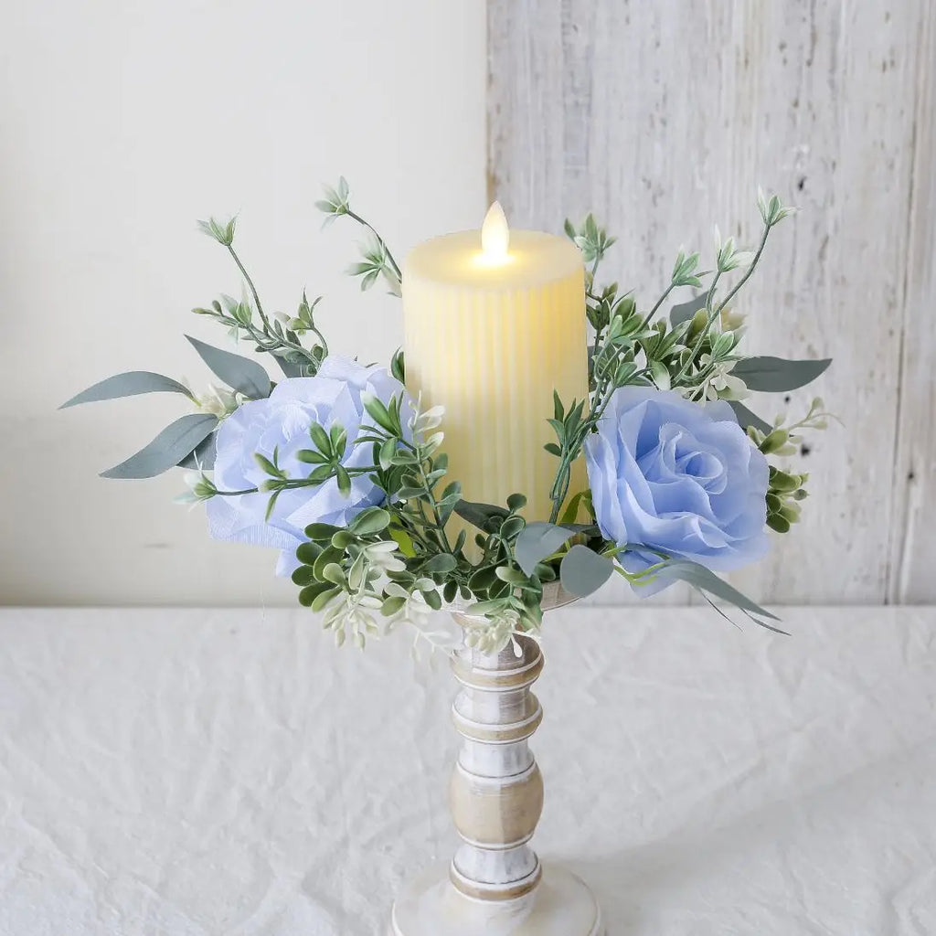 Artificial Rose Candle Ring Pillar Candles Greenery Flower Wreath Seasonal Candle Ring For Wedding Centerpiece Holiday Decor Oasis Select
