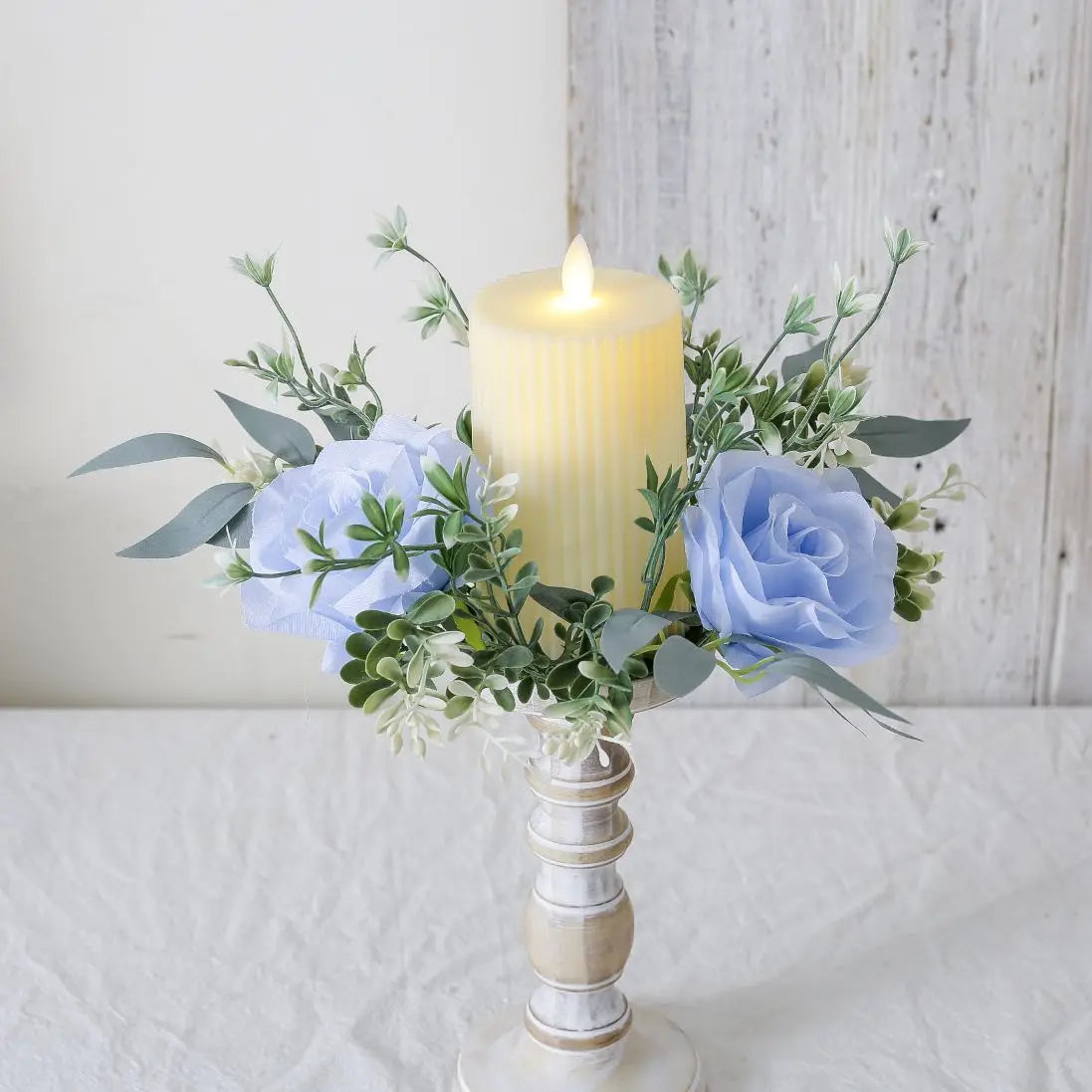 Artificial Rose Candle Ring Pillar Candles Greenery Flower Wreath Seasonal Candle Ring For Wedding Centerpiece Holiday Decor Oasis Select