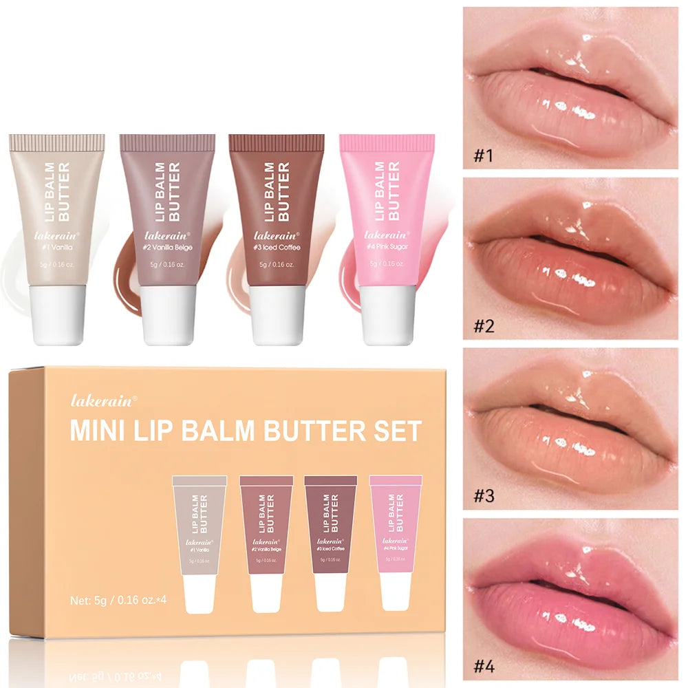 Moisturizing Mirror Lip Gloss Set 4 Pcs Lip Vanilla Pink Sugar Coffee Cake Smell Lipstick Transparent Oil Makeup Gift Kit Oasis Select