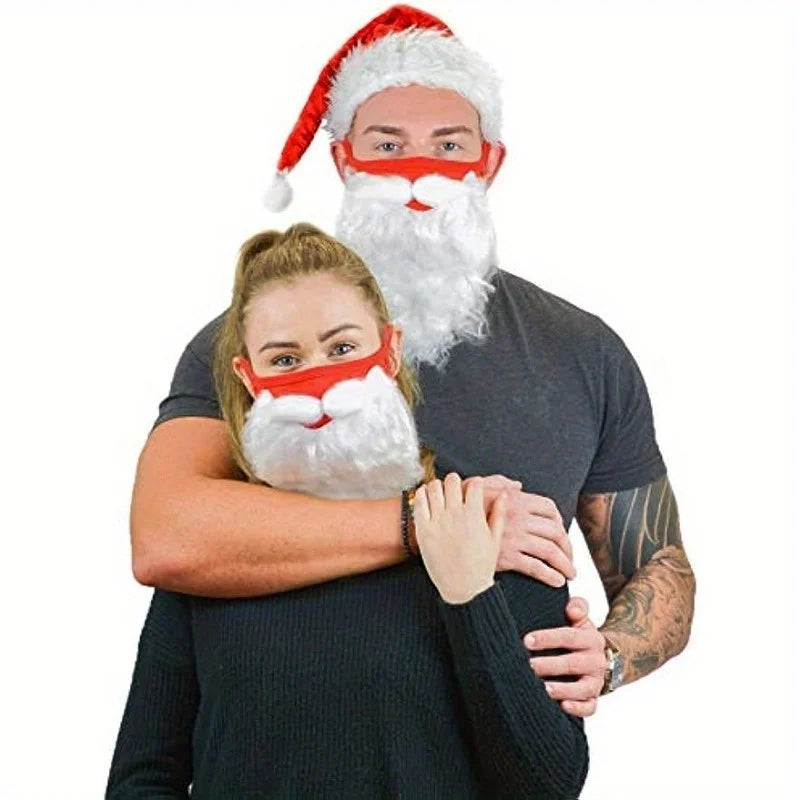 Christmas Decoration 3D Santa Claus Beard Masks Adult Unisex Funny Reusable Santa Beard Face Cover Shield for Xmas Cosplay Party Oasis Select