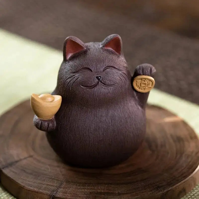 Zisha Tea Pet Cat Ornament Sculpture Zhaocai Cat Tea Pet Tea Mat Accessories Ceramic Tea Pet Oasis Select
