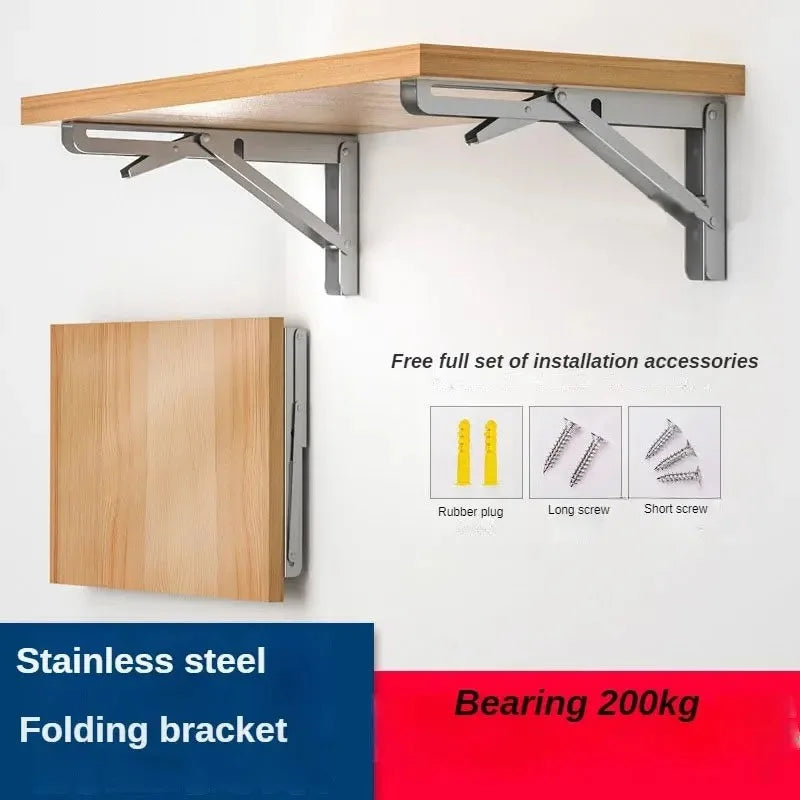 2PCS Thickened stainless steel folding bracket triangular bracket right angle holder wall shelf layer board bracket Oasis Select
