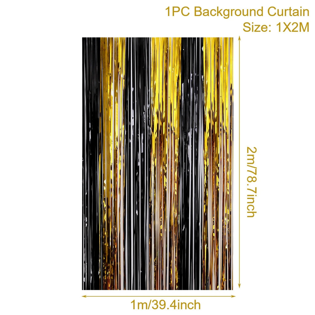 Birthday Party Decorations Backdrop Curtains Glitter Black Gold Tinsel Fringe Foil Curtain Background Wedding Adult Anniversary Oasis Select