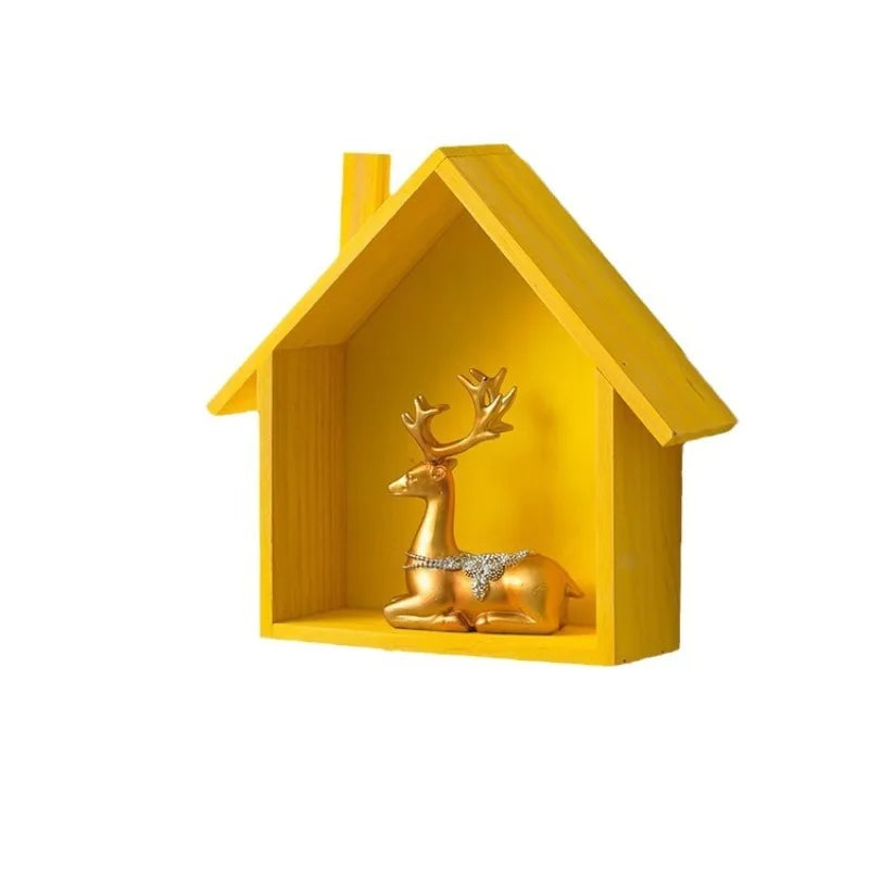Wooden Small House Retro and Nostalgic Home Wall Decoration Entrance Decoration Wall Hanging Decoration Storage Rack Oasis Select