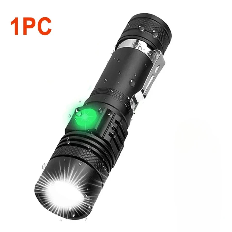 Super Bright T6 Flashlight USB Rechargeable Tactical Zoom Torch Portable Pen Clip Work Lamp Outdoor Camping Fishing Flashlight Oasis Select 1PC