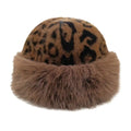 Women's Plush Leopard Print Winter Knit Hat with Pom Pom