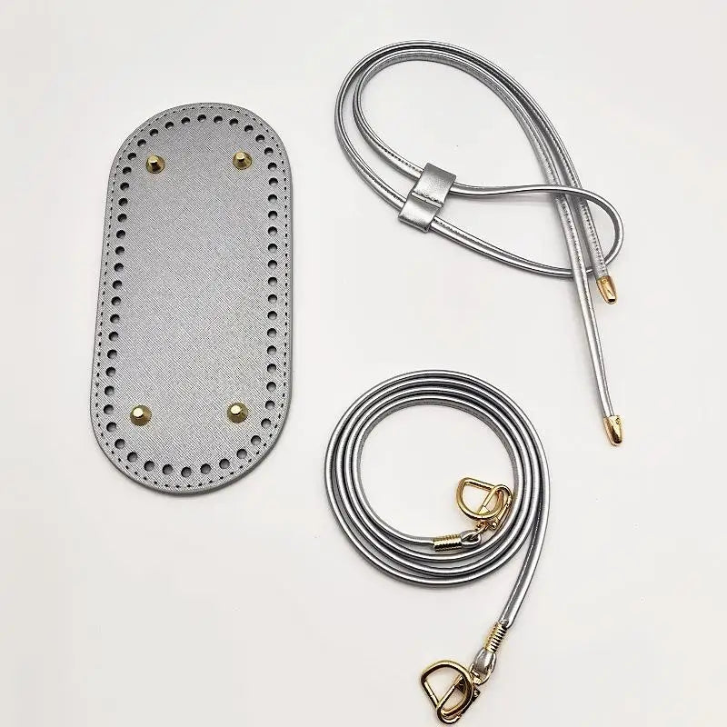 Crochet Handbag DIY Kit – PU Leather Bag Base, Strap & Chain DIY Bag Making Kit Oasis Select Silver