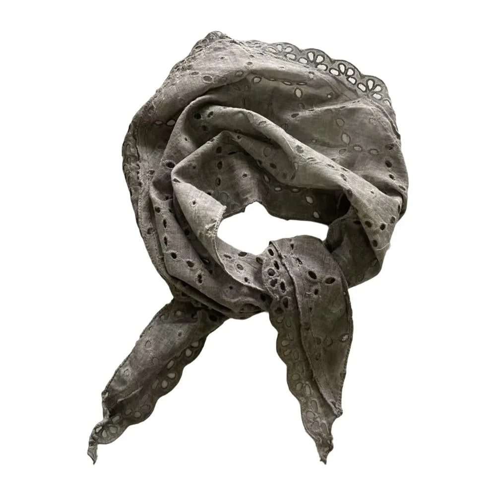 Stylish Lightweight Floral Triangle Scarf Korean Style Head Wrap Vintage Neck Scarf Soft Thin Spring Summer Bandana Daily Use Oasis Select Grey