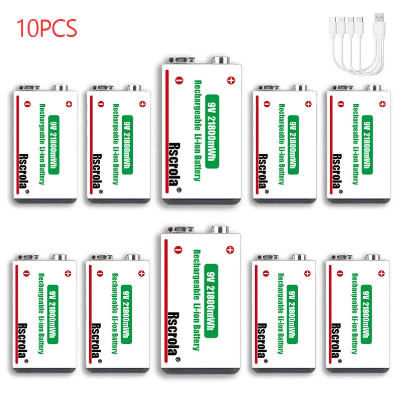 Rscrola USB 9V Rechargeable Battery 21800mWh USB Type-C Rechargeable 9V Li-ion Battery for RC Helicopeter Model Multimeter Toy Oasis Select 10 pcs 9V Batteries 9v