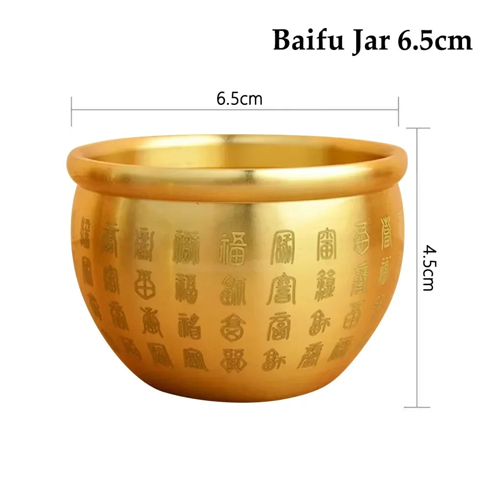 1PC Pure Brass Cornucopia Wealth Attracting Small Mini Baifu Rice Cylinder Surface Polished Baifu Jar Cup Desktop Ornament Oasis Select Baifu Jar 6.5cm