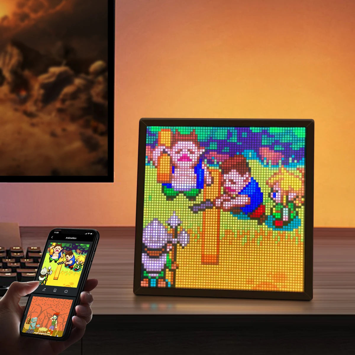 64x64 Pixel LED Screen Smart RGB USB ED Pixel Display Frame 16x16 32x32 DIY Graffiti Patterns Text for Gaming Room Decor Clock Oasis Select