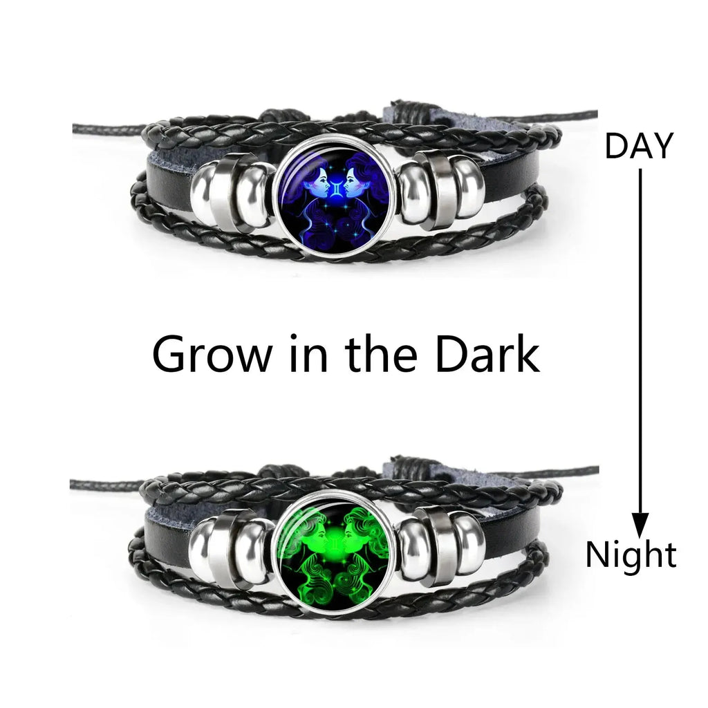 Zodiac Constellation Leather Bracelet – Glass Dome Charm Unisex