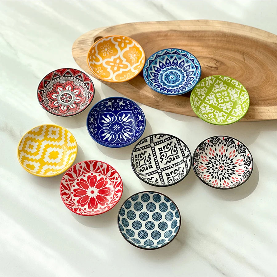 6/10 Pieces of Ceramic Condiment Dishes, Bohemian Plates, Sauce Dishes, Household Soy Sauce Vinegar Spice Dishes, Suitable for Home Kitchens, Restaurants, Sushi Bars, Parties, Hot Pot, Picnics, Camping, Barbecues, Cold Oasis Select Ten Dishes