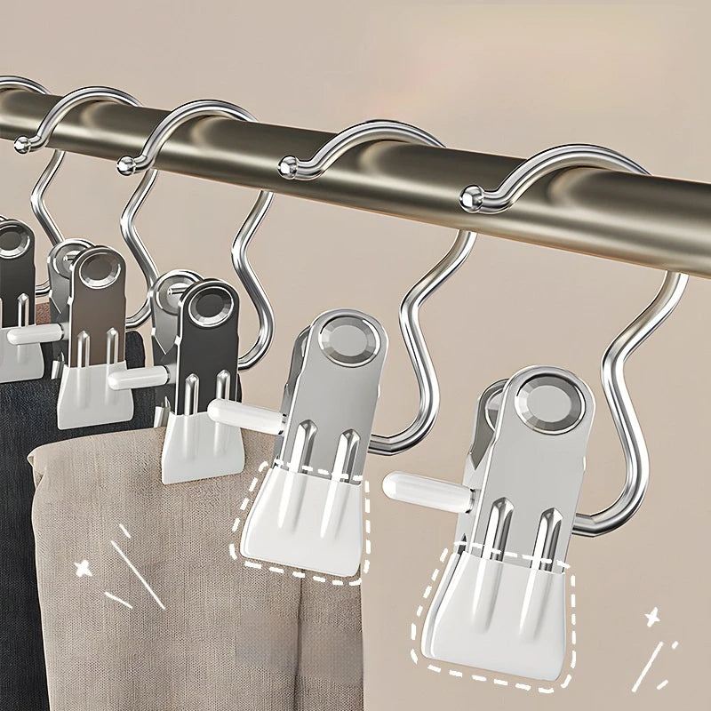 10pcs Multifunctional Stainless Steel Pants Clip with Double Adhesive Hooks for Home Storage And Clothes Drying Oasis Select