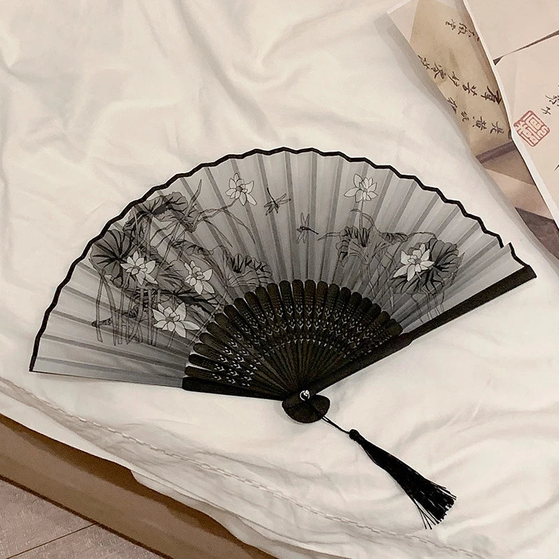 Chinese Silk Folding Fan – Retro Floral Hanfu Gift | 38cm