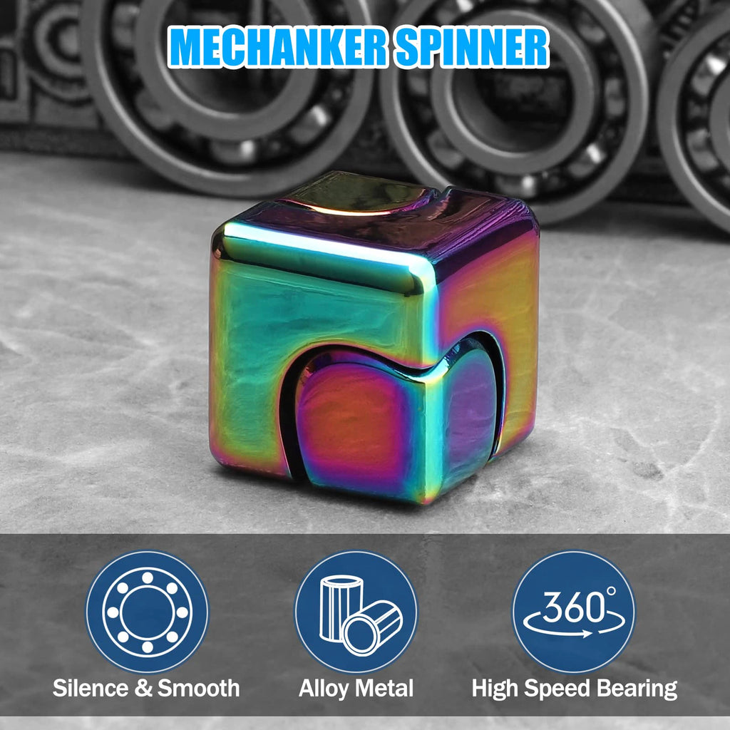 Metal Cube Spinner Fidget Toy Fingertips 3D Puzzle Gyro Gear Sensory Anti Stress Relief Educational Games for Kids Adults Oasis Select