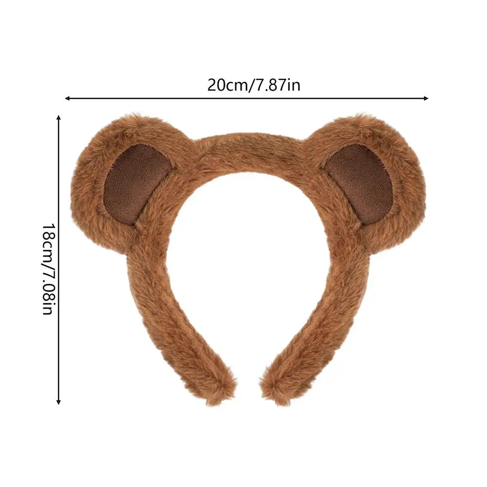 Headband Cute Bear Ears Plush Hairband Women Girls Wash Face Lovely Animal Headbands Cosplay Hoops Band Hair Accessories Oasis Select Dark Coffee