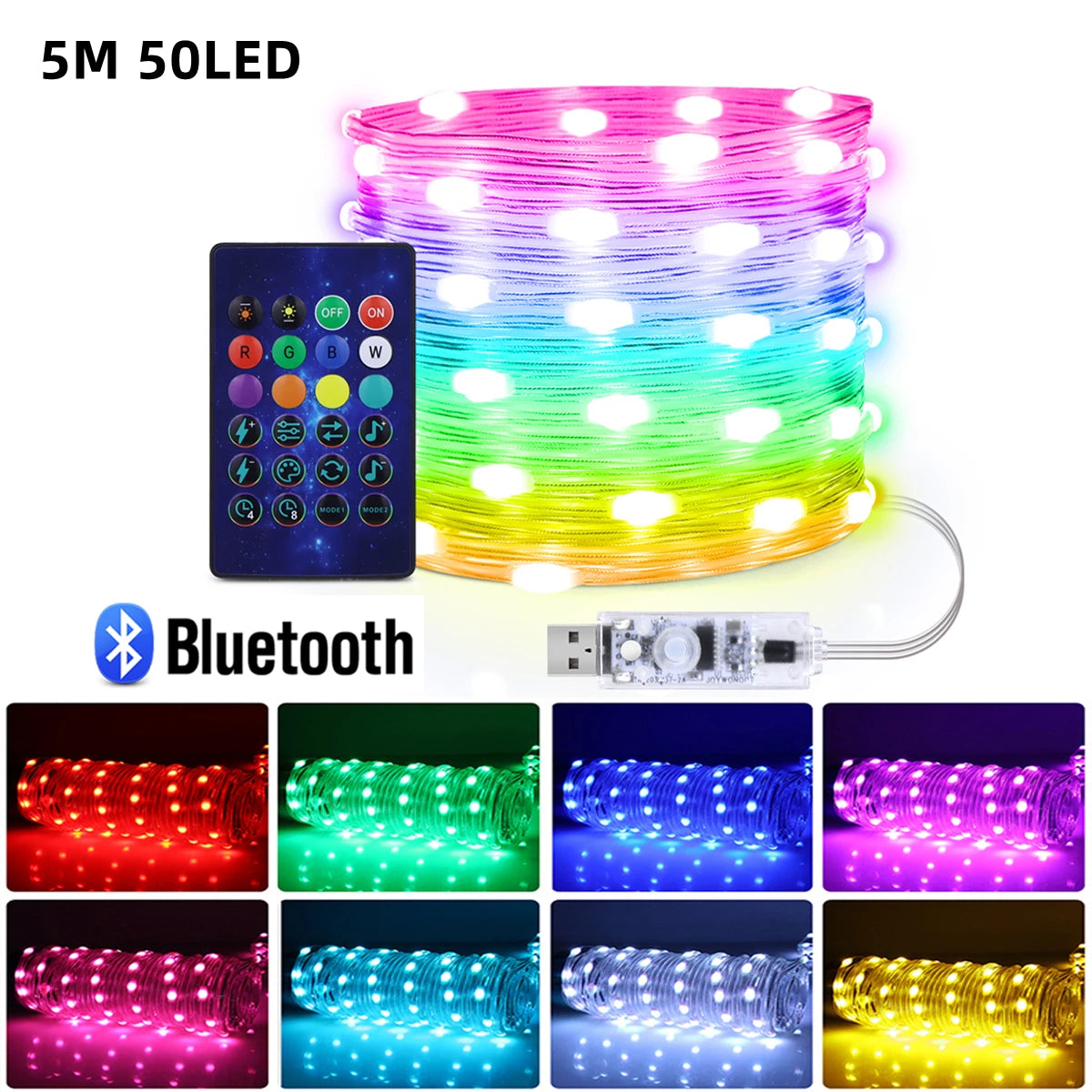 WS2812B RGBIC LED String 20m 10m 5m USB Fairy Lights Dreamcolor DIY Smart IC APP Bluetooth Remote Festival Christmas Tree Lights Oasis Select 5M 50LEDs