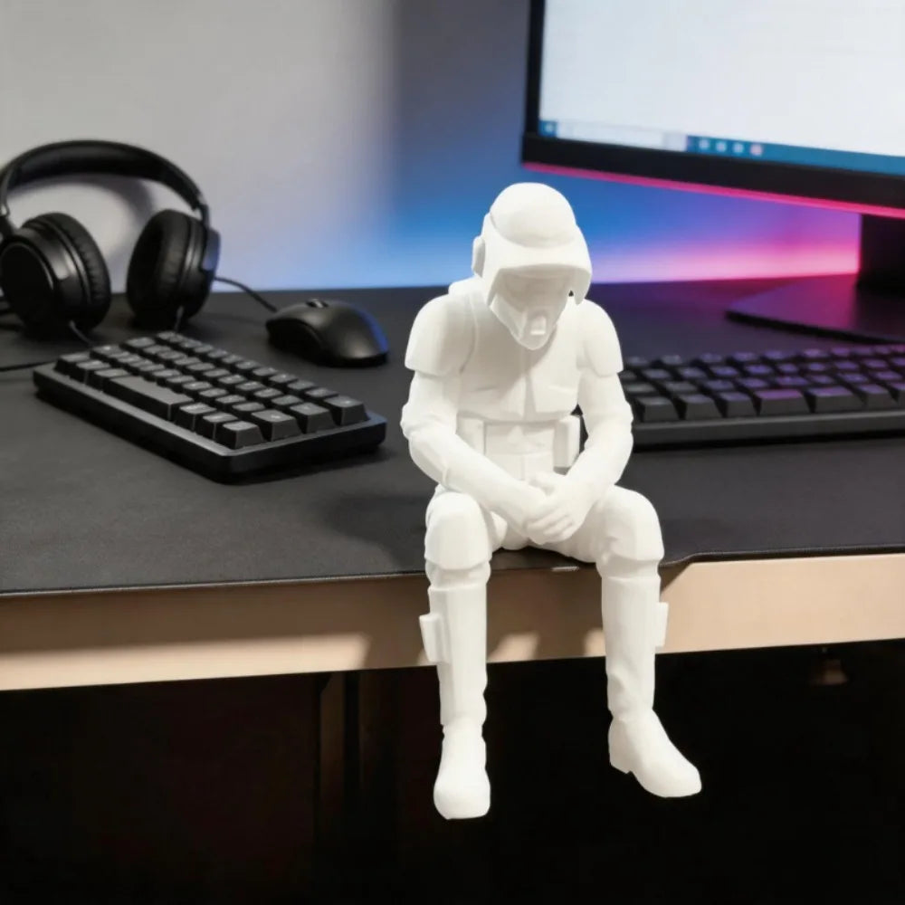 Thinking Sci-Fi Armored Mini Figurines 3D Printed Futuristic Soldier Meditation Seated Pose Desk Ornaments Game Room Home Decor Oasis Select