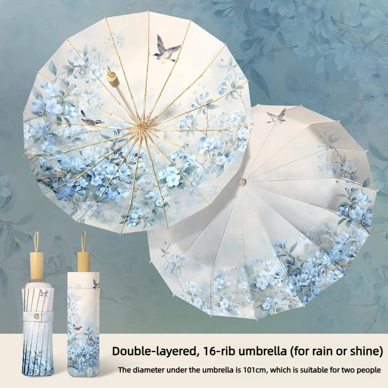 Sun Parasol Elegant Handheld Umbrella Lightweight Windproof Shade For Outdoor Travel Photography Daily Matching Accessory Oasis Select Blue- double-sided Aluminum 16K