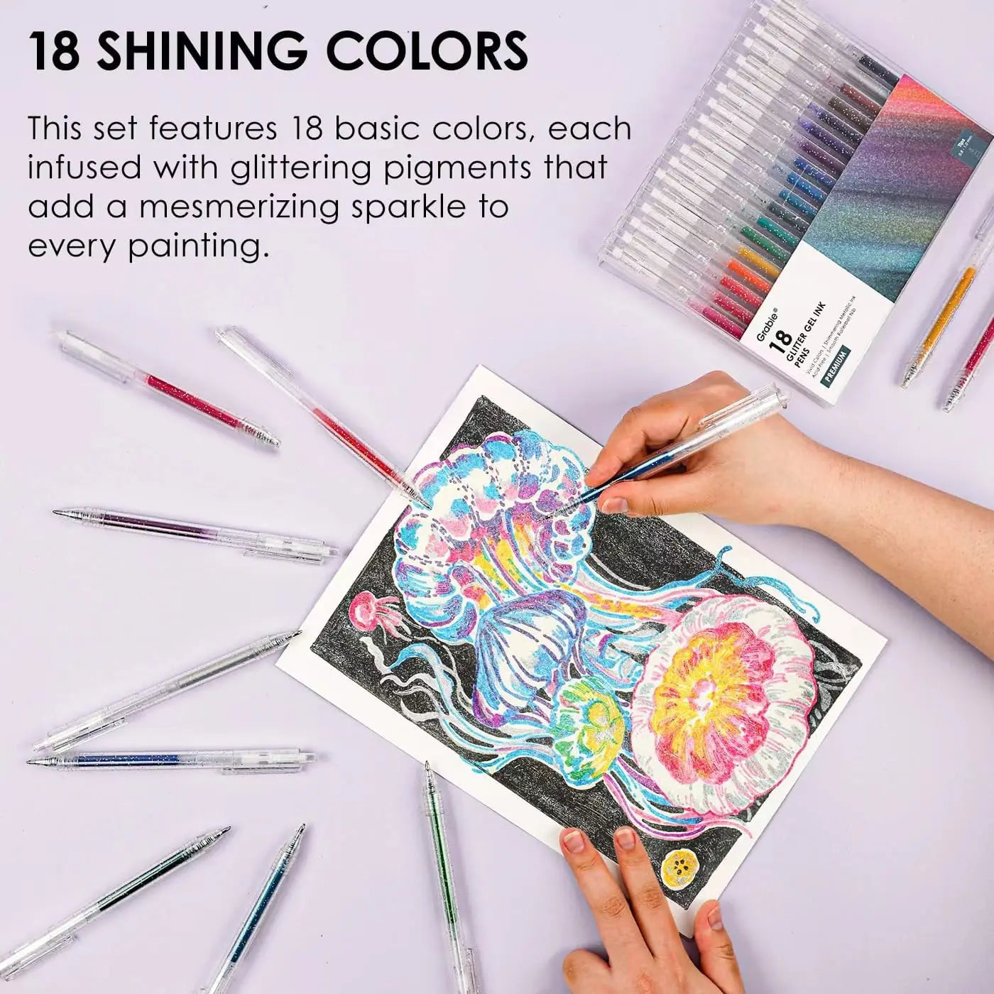 18/48pcs Glitter Gel Pens, Metallic Shine, Sparkling Sequins, 48 Colors, Ballpoint Pens for Adult Coloring Books and Drawing Oasis Select