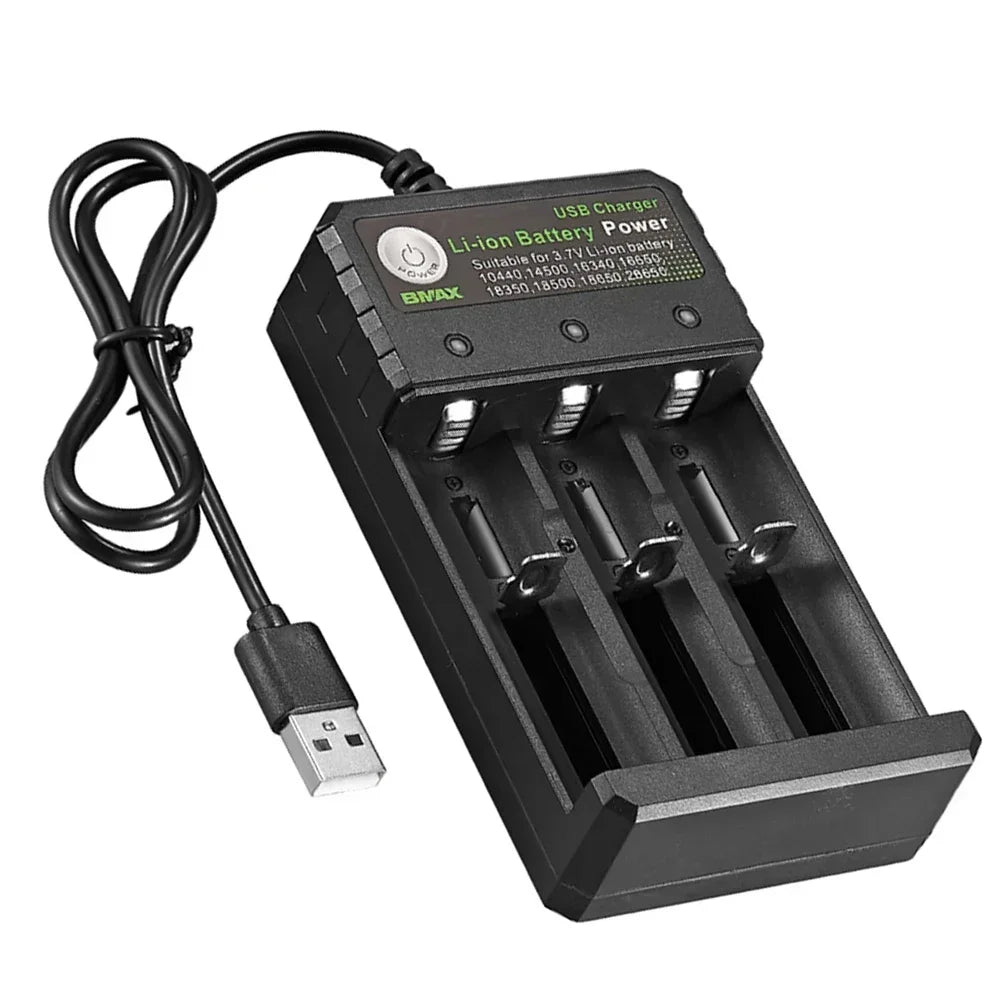 Smart 18650 Charger 3 Slots 4.2V Li-ion Battery USB Independent Charging 18650 18500 14500 16650 26650 Lithium Battery Charger Oasis Select