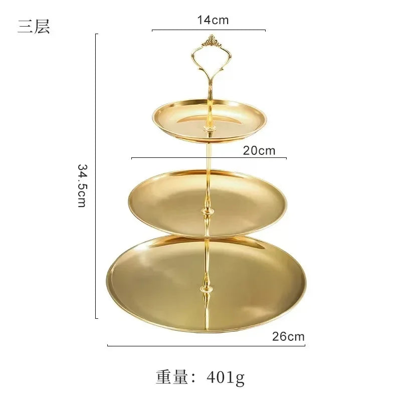 Three-layer Stainless Steel Cake Tray, Cake, Snack Plate, Birthday, Wedding Party Dessert Stand, Table Dessert Display Stan Oasis Select Golden 3 Layers