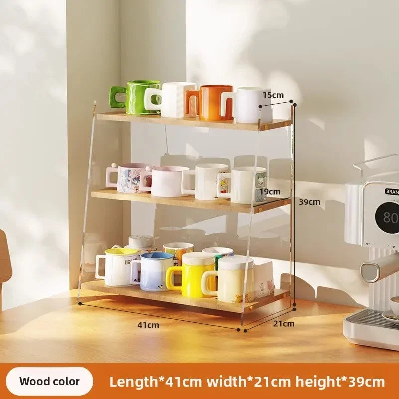 Multi-functional Desktop shelf Acrylic cup holder Water cup holder Household multi-layer storage rack sturdy and durable Oasis Select Log color 41A