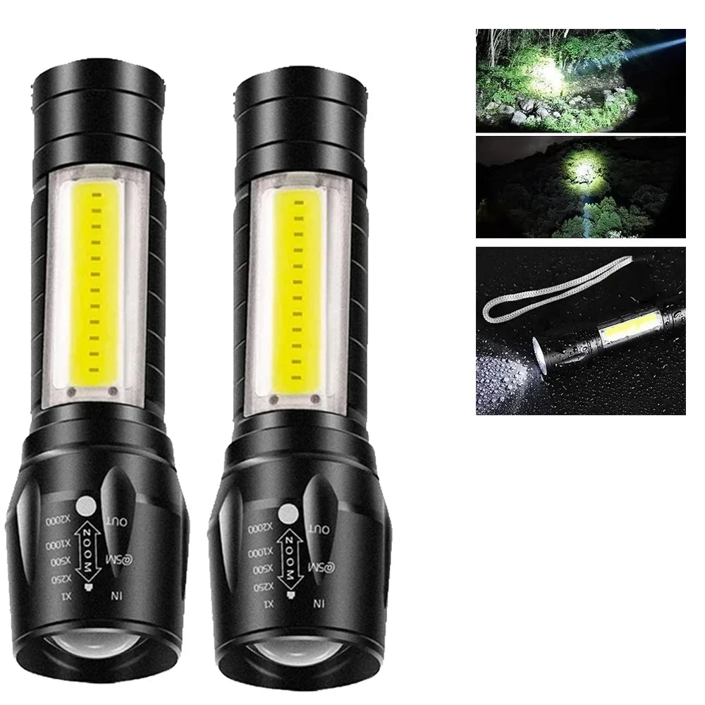 Portable COB+LED Pocket Flashlight Rechargeable Tactical Torch MINI 3 Lighting Mode with Side Lamp for Outdoor Camping Emergency Oasis Select 2PCS