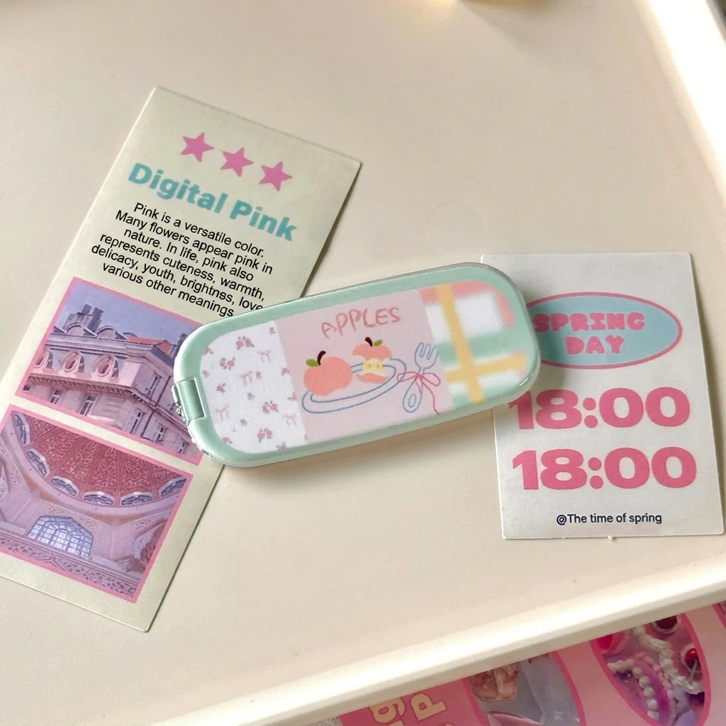 Pink Makeup Mirror Folding Invisible Cartoon Phone Holder Cute And Portable Back Sticker New Desktop Universal Adhesive Support Oasis Select Style 2
