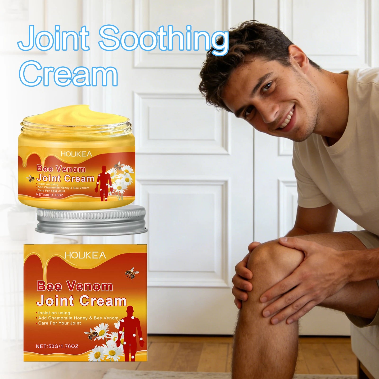 HOUKEA Bee Venom Joint Cream Hydration Relieve Muscle Soreness Quick Absorption Suitable for All Skin Types Joint Massage Cream Oasis Select