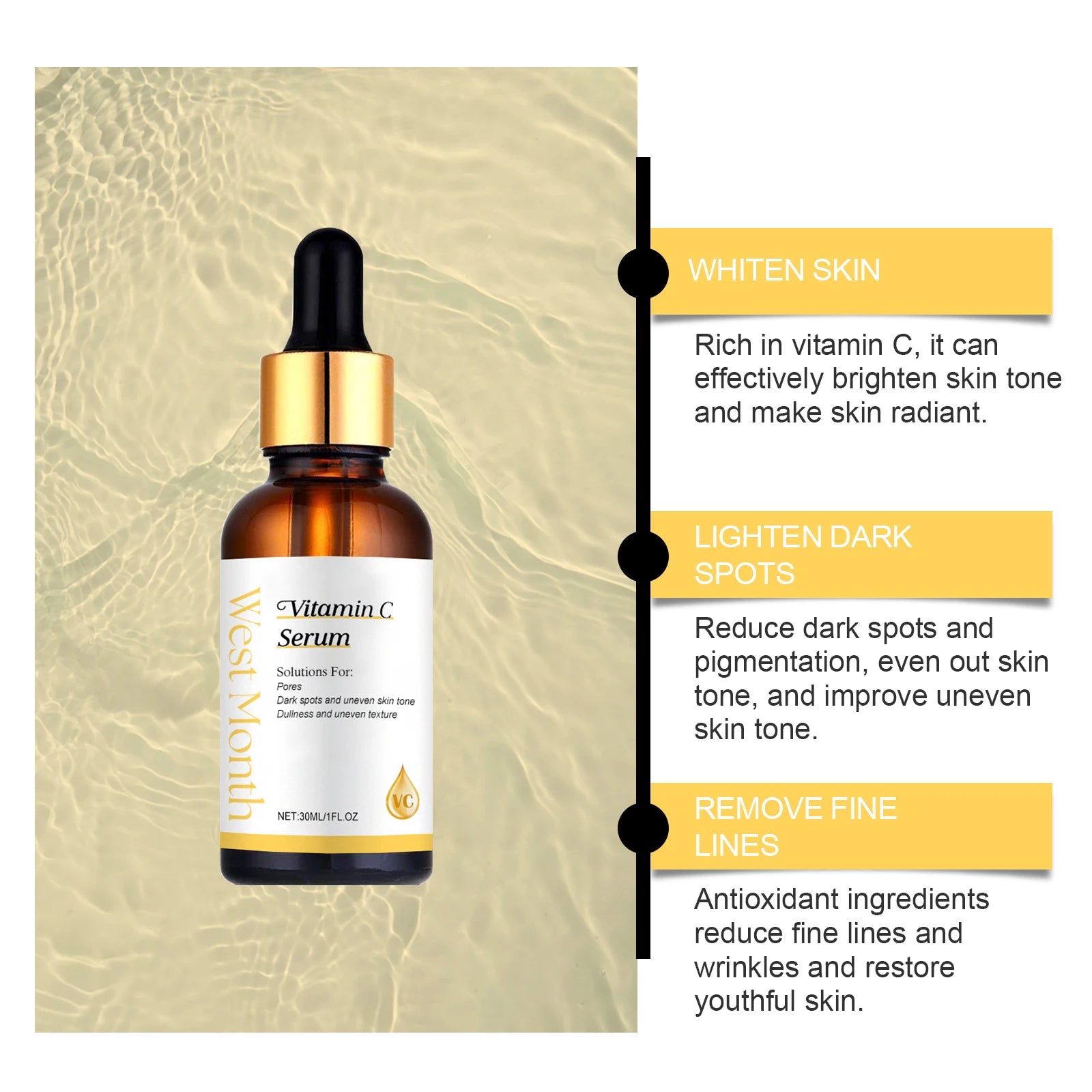 Vitamin C Facial Serum Acne Mark Reduce Fine Lines Brightening Even Skin Tone Moisturizing Essence Firming Nourishing Skin Care Oasis Select