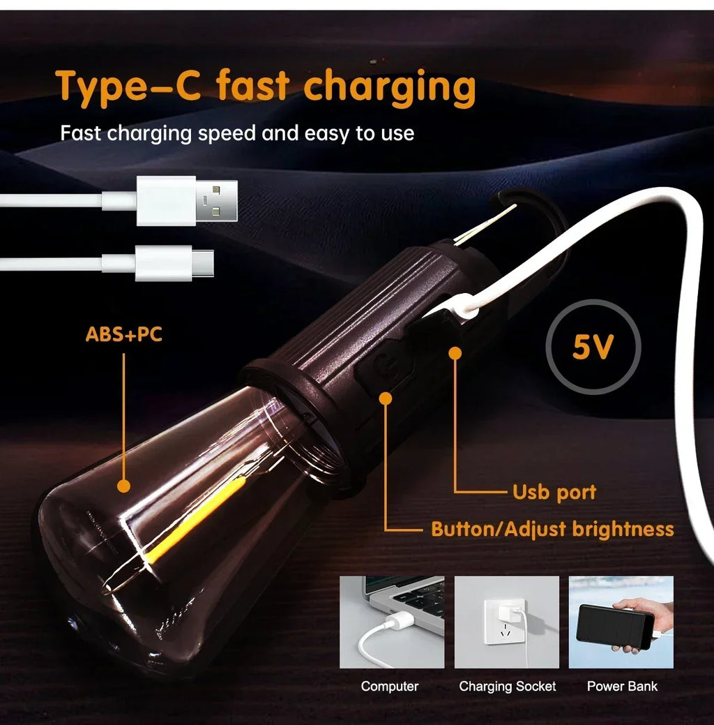 LED Camping Light Type-C USB Rechargeable Waterproof 400mAh 100LM Tent Light with Hook 3 Modes Outdoor Lighting Oasis Select