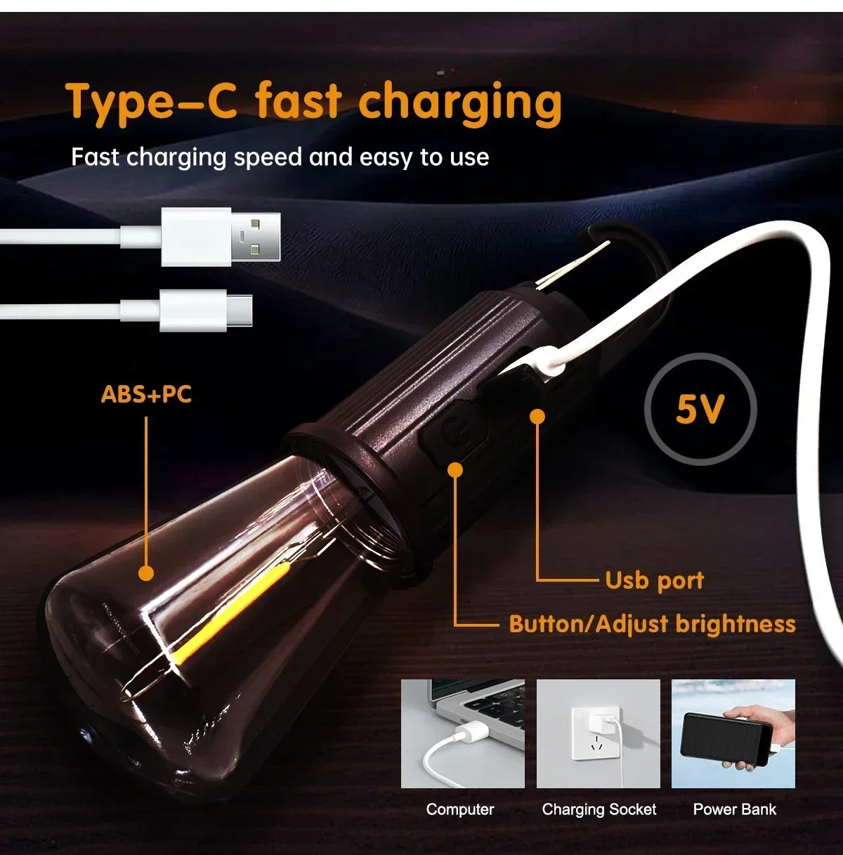 LED Camping Light Type-C USB Rechargeable Waterproof 400mAh 100LM Tent Light with Hook 3 Modes Outdoor Lighting Oasis Select