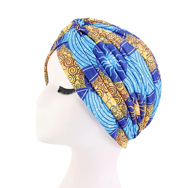 Fashion Printed Knot Turban Headwrap for Women Soft Chemo Cap Muslim Hijab Beanie Headscarf for Hair Loss and Daily Style Oasis Select F
