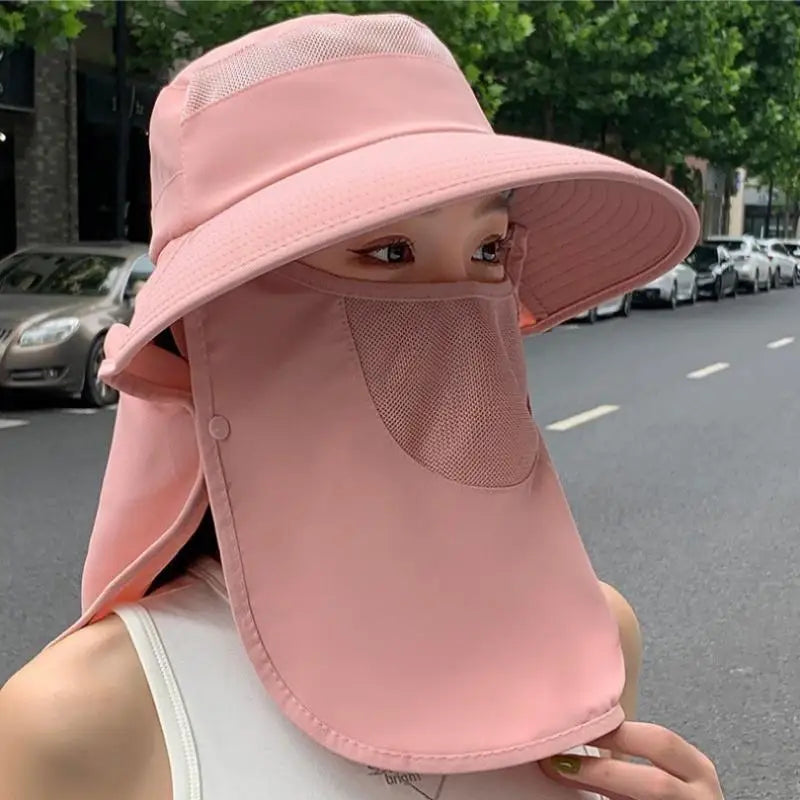 Women's UV Protective Wide Brim Sun Hat With Shawl Neck Protection Breathable Summer Outdoor Sports Fishing Hat Oasis Select Pink