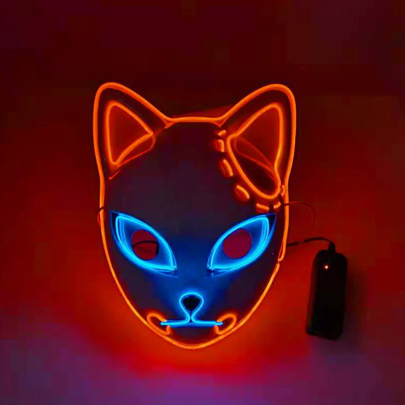 LED Fox Mask Halloween Mask Japanese Anime Cosplay Luminous Mask Suitable for Masquerade Holiday Party No Batteries Included Oasis Select Luminous C