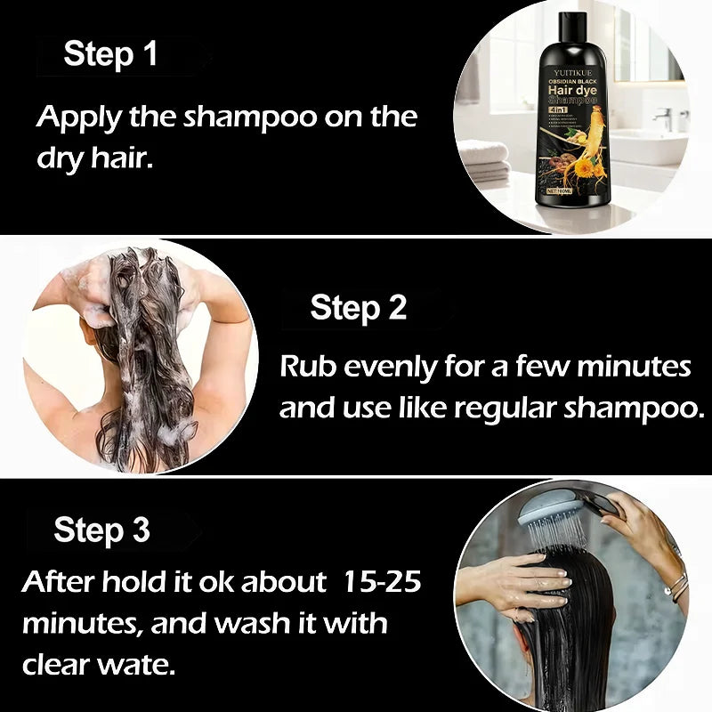 YUITIKUE Obsidian Black Hair Dye Shampoo – Gray Coverage 100ml